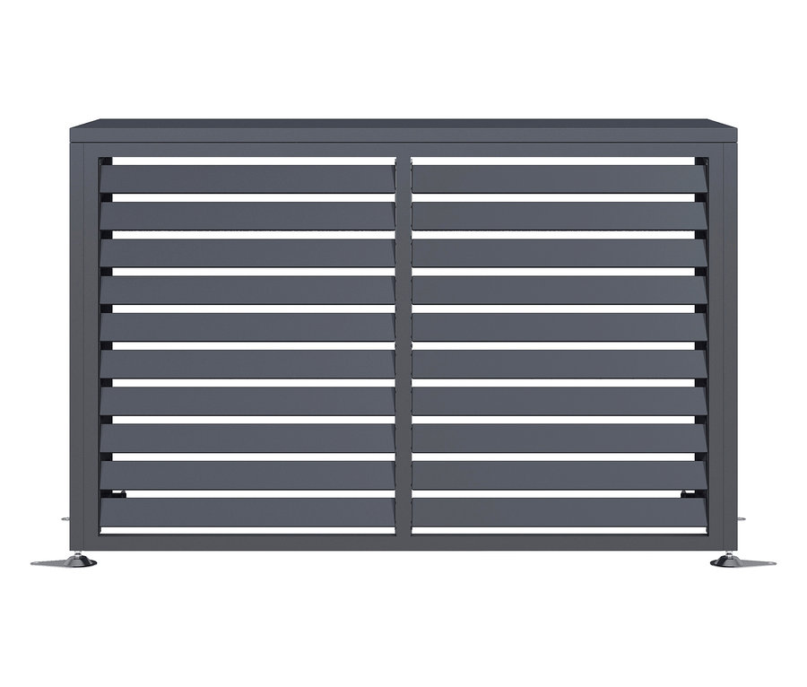 Graue Mülltonnenbox mit horizontalen Lamellen