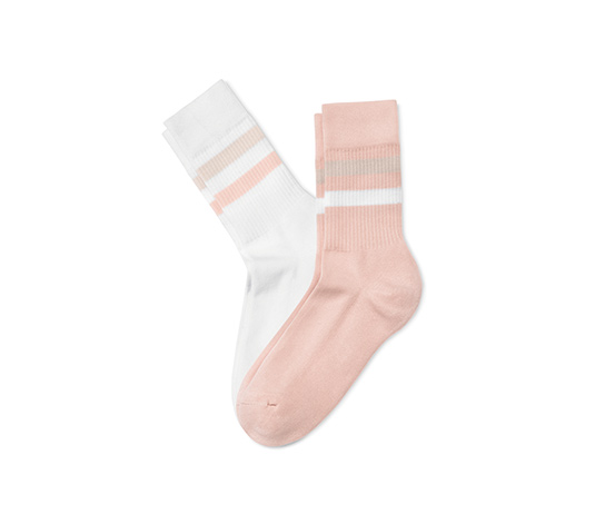 2 Paar Rippstrick-Socken, rosé und weiß