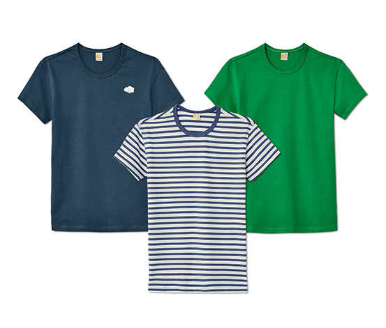 3 T-Shirts aus Bio-Baumwolle, unifarben und gestreift