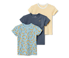 3 Kleinkinder-T-Shirts, hellblau, gelb-weiß und dunkelblau