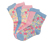 1x hellblau mit Häschen-Einstrick, 1x rosa mit Häschen-Einstrick, 3x mit mehrfarbigem Blümchen-Einstrick