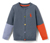 Dunkelblau mit orange- und lilafarbenen Unterarmen