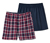 2 Flanell-Boxershorts, kariert und einfarbig - Dunkelblau-rot-weiß
