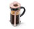 Kanne: transparent<br>Gestell: rosé metallic<br>Henkel und innerer Teil Deckel: schwarz