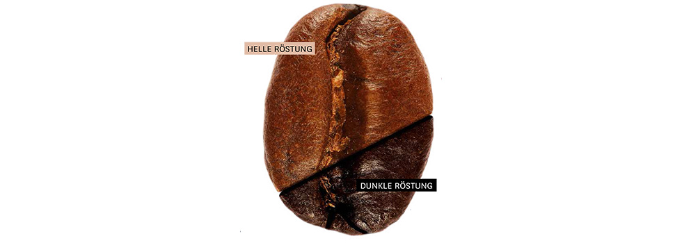 Helle Röstung und dunkle Röstung von Kaffeebohnen